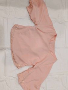 Elegant Pink Blouse with Pearl Detail