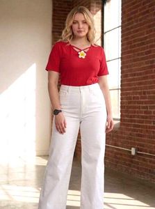 brink women's Red Criss- cross V - neck ribbed