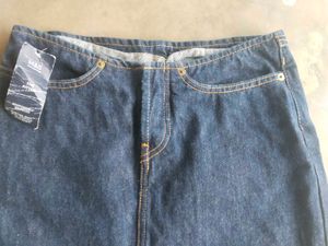 navy blue denim A-line skirt