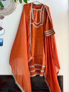 Rust japan silk Heavy embroidery Suit pant set