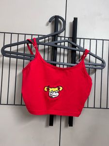 Red Cropped Top with Monkey Design