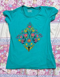 Teal Floral Print Tee