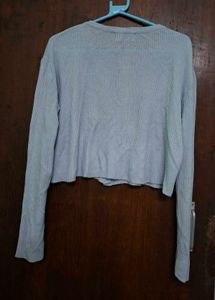 Light Blue Ribbed Cropped Cardigan