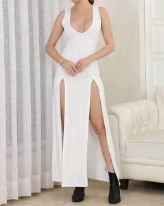 White Sleeveless Slit Maxi Dress