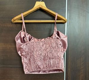 Casual Pink Satin Crop Top