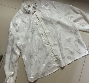 Elegant White Brocade Blouse