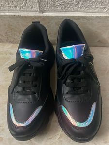 Black Chunky Sneakers with Iridescent Accents