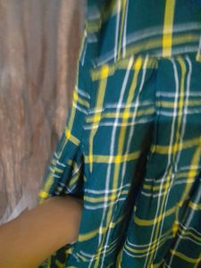 Checkered Yellow And Green Sleeveless A-line Dress