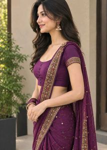 Beautiful Embellished Purple Saree with stitched b