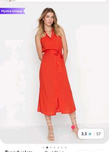 Vibrant Orange Button-Down Midi Dress