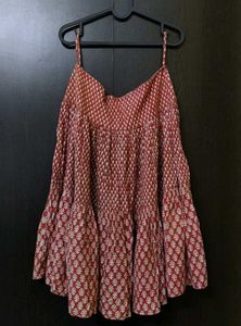 🎀🍁Fabindia_Tiered Block-Print Midi Skirt🍁🎀
