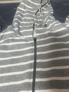 Gray and White Striped Hoodie
