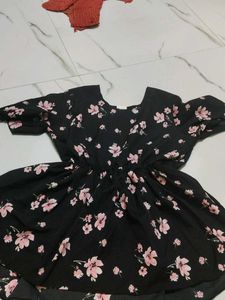 Black Floral Print A-Line Dress
