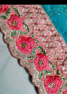 Beautiful Teal Kurta with Pink Embroidery set