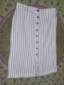 Striped Button-Up Midi Skirt