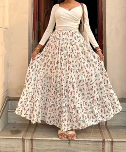 White Cotton Floral Skirt