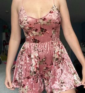 Pink Velvet Floral Romper