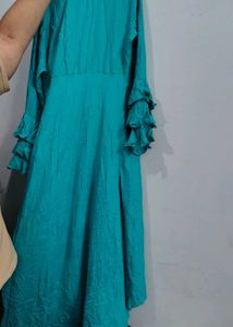 Teal Ruffle Sleeve up and down kurti dress