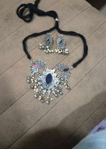 Oxidised Silver Necklace and Earring Set