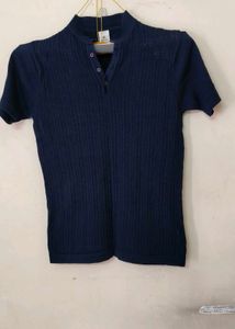 Men's Textured Navy Blue Polo T-Shirt