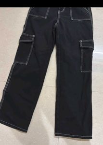 Black Cargo Pants with Contrast Stitching