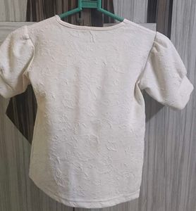 Cream Textured Puff Sleeve Top