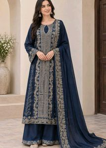 Beautiful Blue Pakistani Suit Set | Resham Embroid