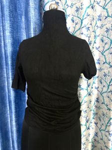 Soft Black Mock neck Top with side ruched detail