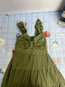 cute bow Olive Green Tiered Maxi Dress