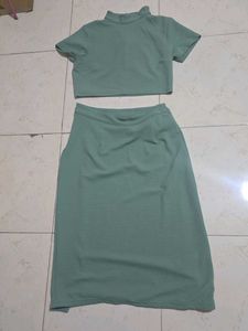 Mint Green Crop Top & Skirt Set