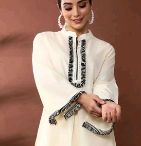 Elegant Cream Kurta Set with Black Print