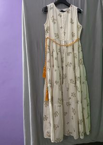 Chumbak Floral Tiered White Indowestern Dress