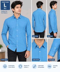 Men's Blue Cotton Blend Casual Shirt