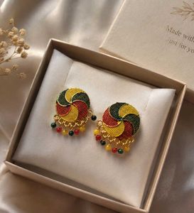 Colorful Swirl Boho Dangle Statement Stud Earrings
