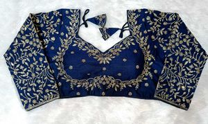 Navy Blue Embroidered Full Sleeves Blouse
