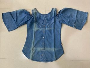 Denim Cold Shoulder Top