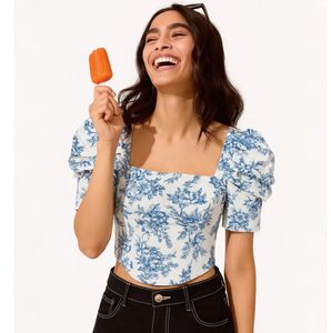Chic Floral Print Smocked Top
