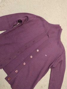 Vintage Purple Knit Cardigan With Collar