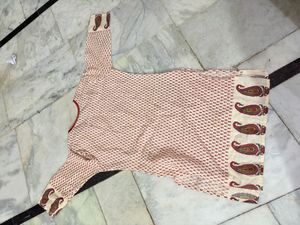 Chic Cream &amp; Red Printed Kurta