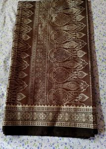 Elegant Brown & Silvernew silk  Saree