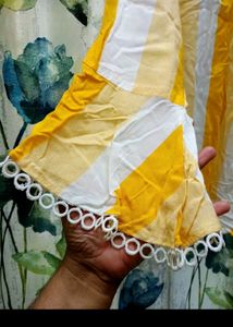 Chic Yellow &amp; White Striped Top with Flower Accent
