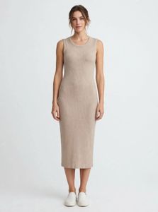 Beige Knit Sleeveless Bodycon Maxi Dress for Women