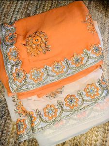 Elegant Orange Ombre Embroidered Saree