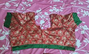 Red Brocade Blouse with Green Accents