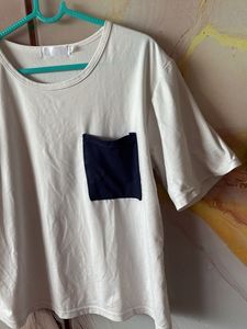 Cream T-Shirt with Navy Pocket