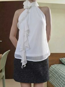 Elegant White Halter Neck Top with Flower Detail