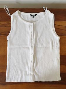 White Ribbed Button-Up Top