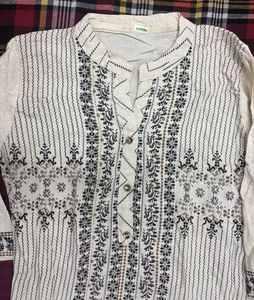 Cream Kurta with Black Print