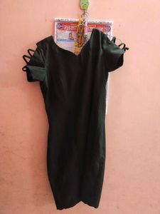 Stylish Dark Green Ribbed Dress
