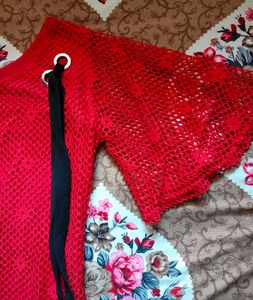Women's Red Fishnet Top